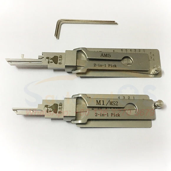 2pcs / lot Original Lishi AM5 Keyway Tool 2-in-1 Padlock Pick & M1 / MS2 Master Padlocks Keyway Pick - Anti Glare