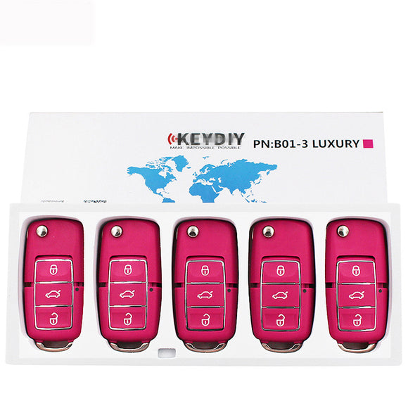 5pcs KD B01-3 Pink Color Luxury Style Universal Remote Control Key 3 Button (KEYDIY B Series)